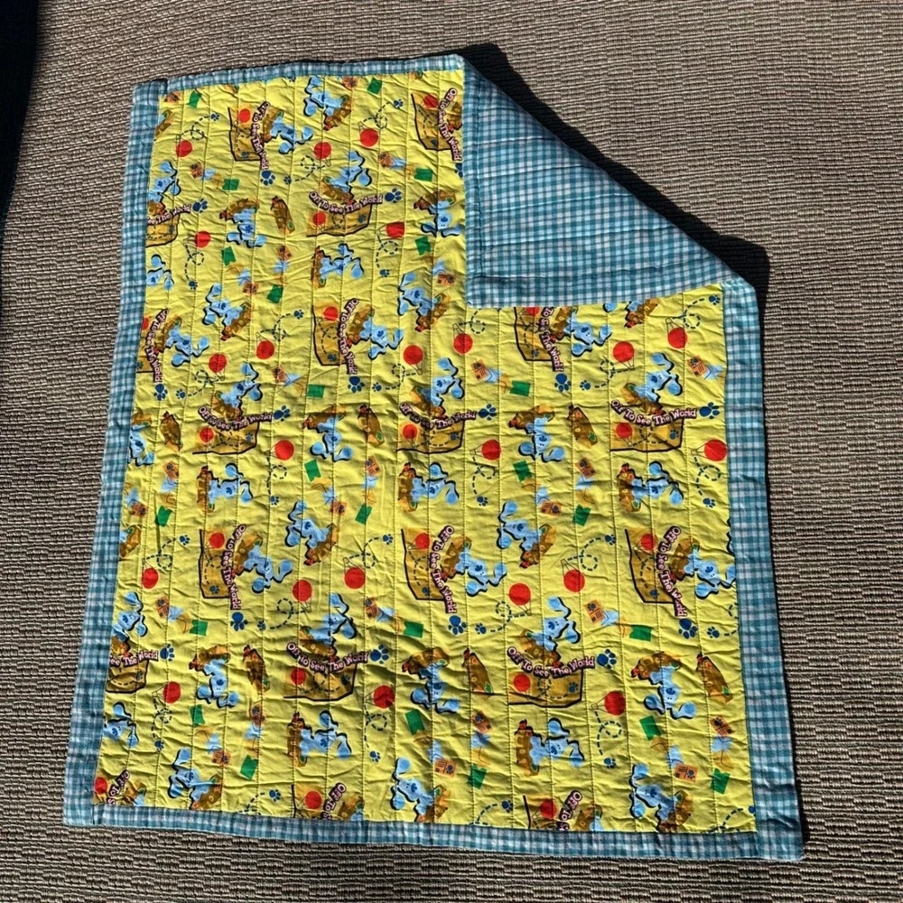 Blues Clues Quilt Off To See The World Baby Blanket Yellow Gingham‎ Reversible